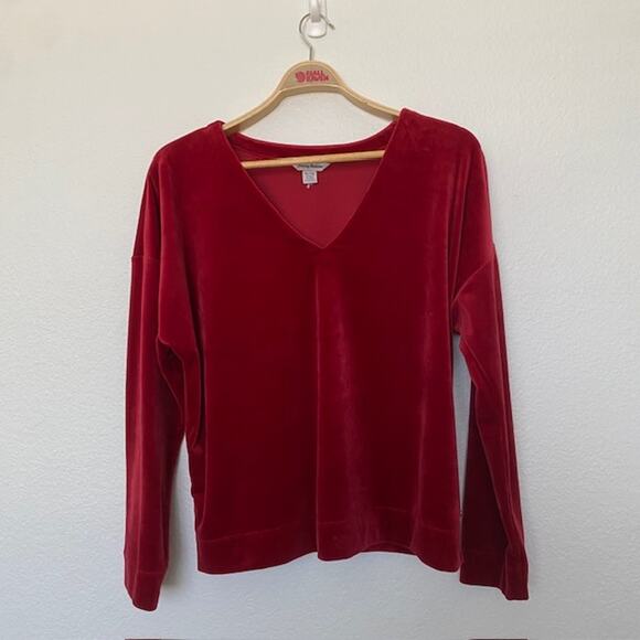 Tommy Bahama Wine Red Velour Long Sleeve V-Neck Top Loose‎ Fit Holiday Women XL - Picture 1 of 16